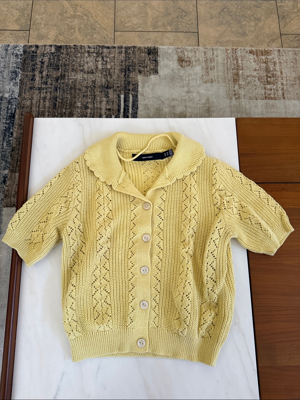 Vero Moda Pale Yellow Openwork Short-Sleeve Cardigan